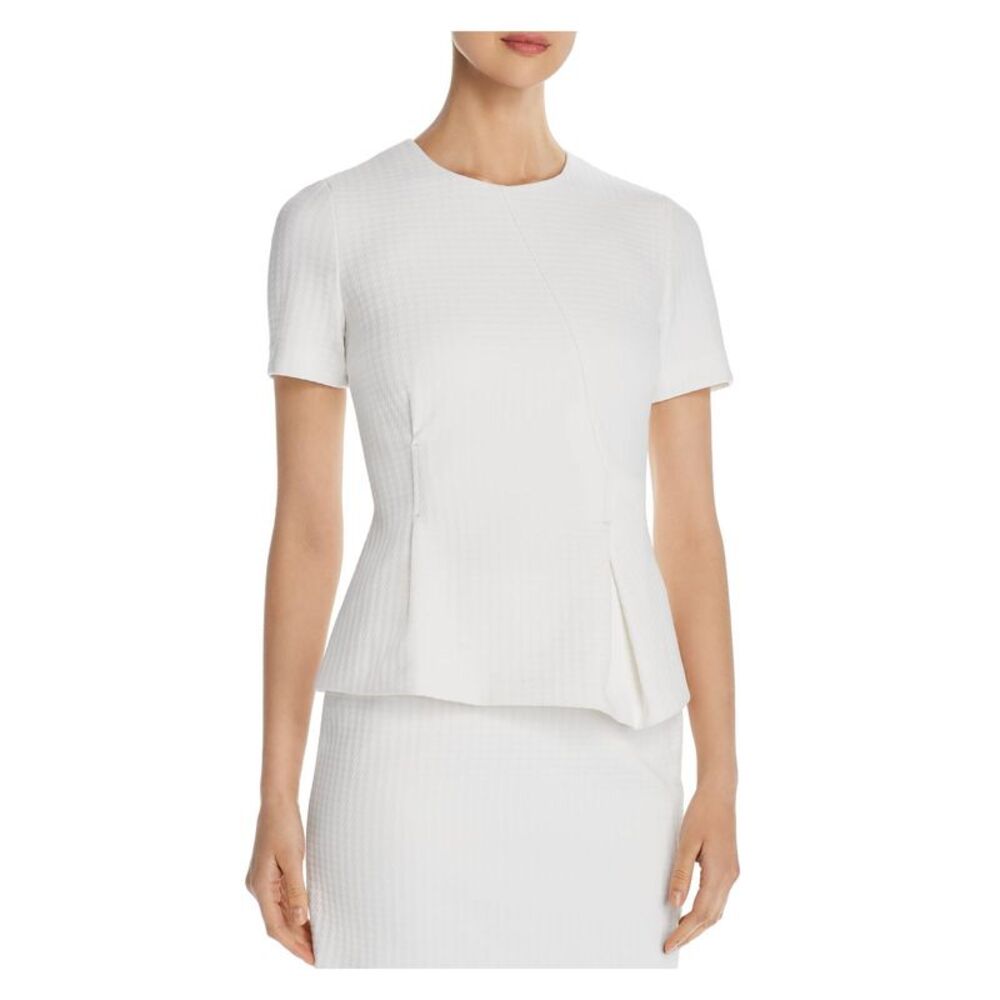 BOSS Womens White Asymmetric Front Panel Lined Short Sleeve Peplum Top 0